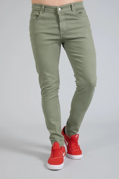 Yeni Sezon Erkek Denim Slim Fit Likralı Kot Jean Pantolon 2165-Yeşil
