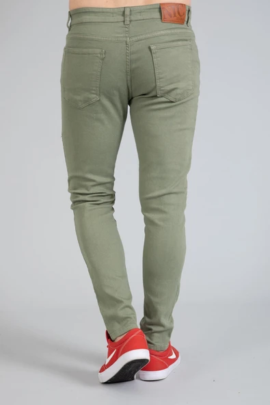 Yeni Sezon Erkek Denim Slim Fit Likralı Kot Jean Pantolon 2165-Yeşil - Resim 3
