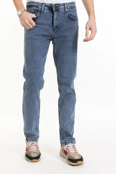 Erkek Denim Regular Fit Rahat Kalp Normal Bel Düz Paça Likralı Kot Pantolon 95505 Açık Mavi - 1