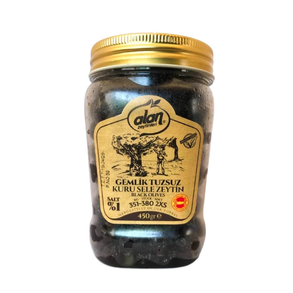 Alan Gemlik Tuzsuz Kuru Sele Zeytin 351-380 2XS 450gr