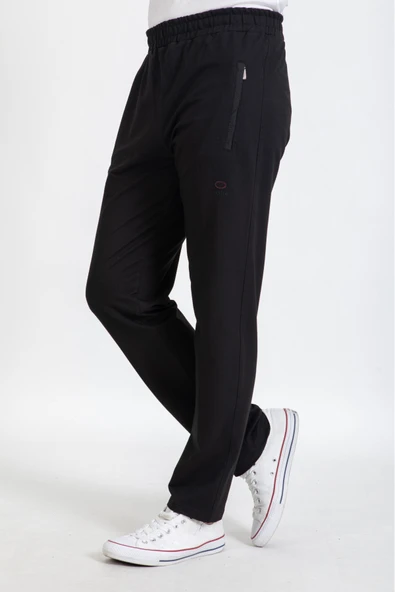 Erkek Pantolon Kesim Beli Lastikli Likralı Kompak Eşofman Altı 2570-Siyah ürün görseli