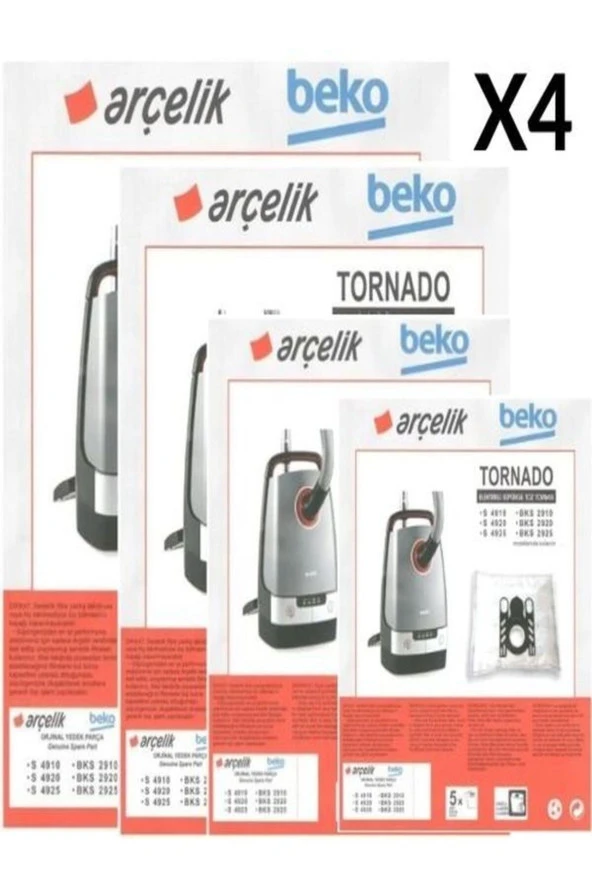 ETİCARETARENA 4 PAKET 20 ADET Beko Bks 2925 Süpürge ModeliToz Torbası Tornado