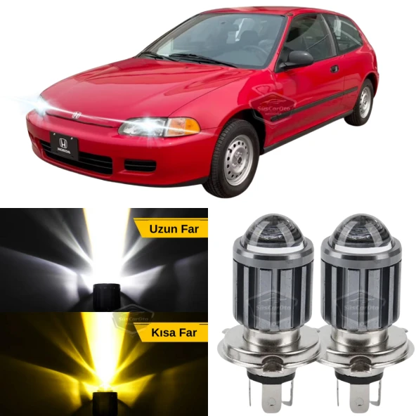 Honda Civic 1991-1995 Uyumlu Mercekli Far Ampulü Led Xenon Çift Renk Sarı-Beyaz Far Şimşek Etkili CSP Led Lamba Uzun Kısa 2 Adet Takım