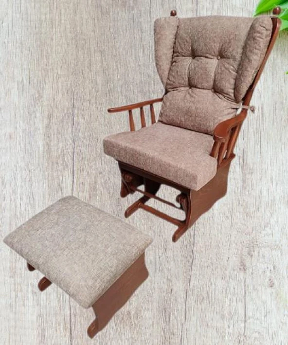 Sallanır Sandalye 90387Model Ayaklık Minder Kayın Ceviz Renk Nubuk Kumaş ElYapım - 5