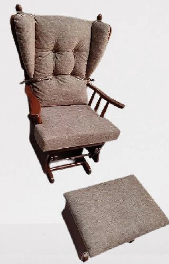 Sallanır Sandalye 90387Model Ayaklık Minder Kayın Ceviz Renk Nubuk Kumaş ElYapım - 9