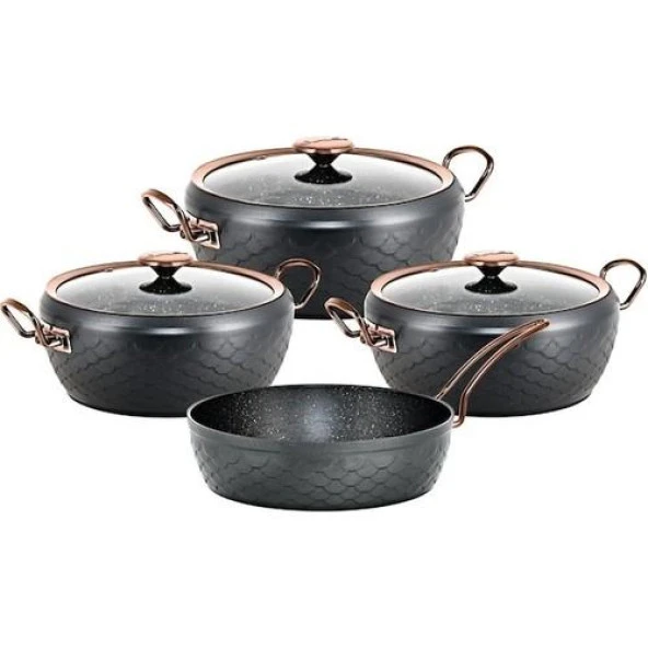 Oms Sirena 7 Parça Granit Döküm Tencere Seti Antrasit 3540