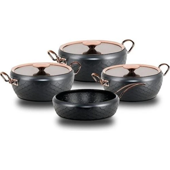 Oms Sirena 7 Parça Granit Döküm Tencere Seti Antrasit 3540 - 2