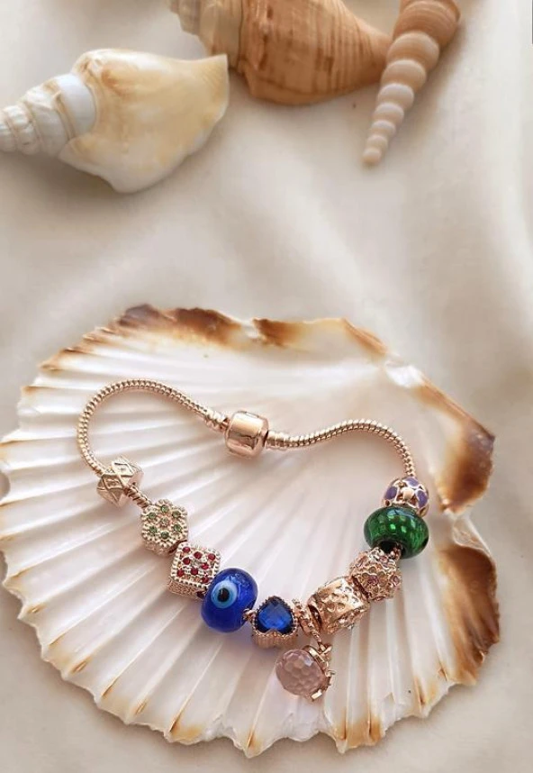 Bileklik Charm Nazar Boncuğu Kalp Yılan Zincir Bileklik ürün görseli