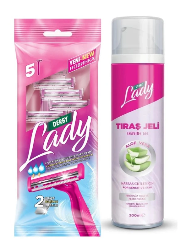 Derby Lady 2 5'li Poşet + Derby Lady Tıraş Jeli Aloe Vera 200Ml Avantajlı Paket