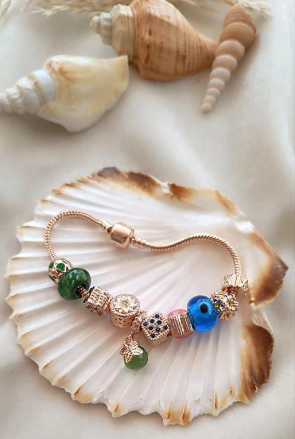 Bileklik Charm Nazar Boncuğu Kalp Yılan Zincir Bileklik ürün görseli