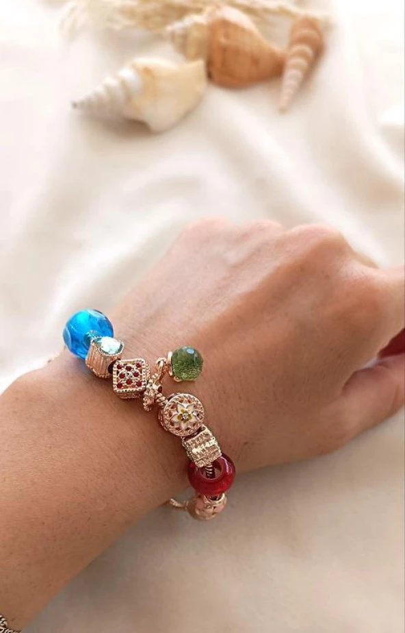 Bileklik Charm Nazar Boncuğu Kalp Yılan Zincir Bileklik - Resim 2