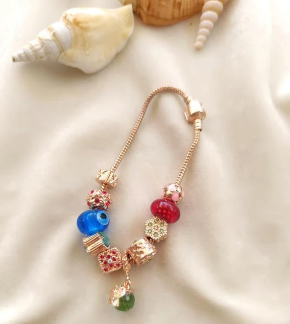 Bileklik Charm Nazar Boncuğu Kalp Yılan Zincir Bileklik - Resim 3