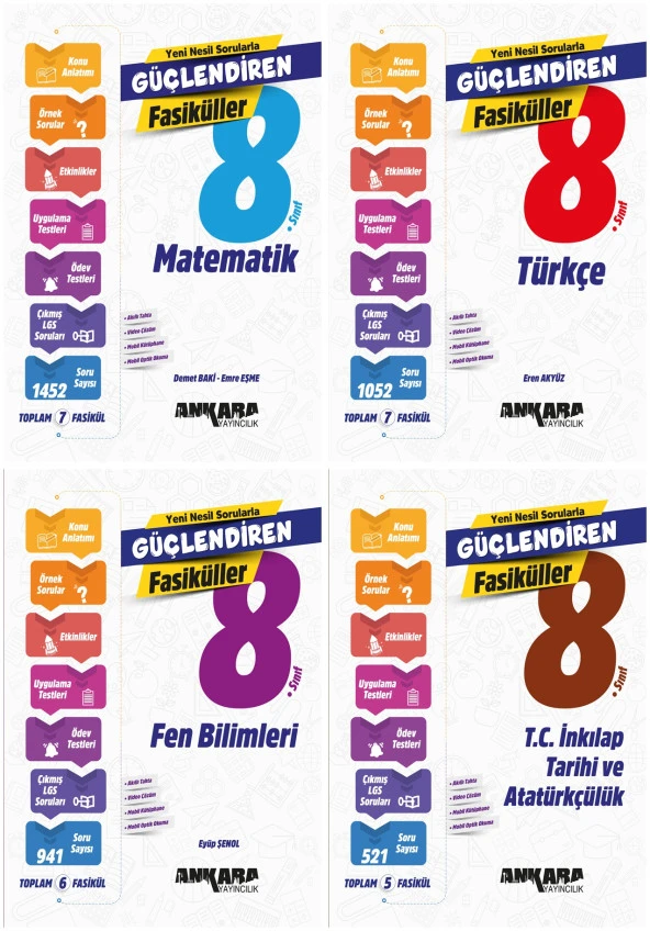 Ankara 2025 8. Sınıf Lgs Matematik + Türkçe + Fen + İnkılap Güçlendiren Fasikül Seti 4 Kitap