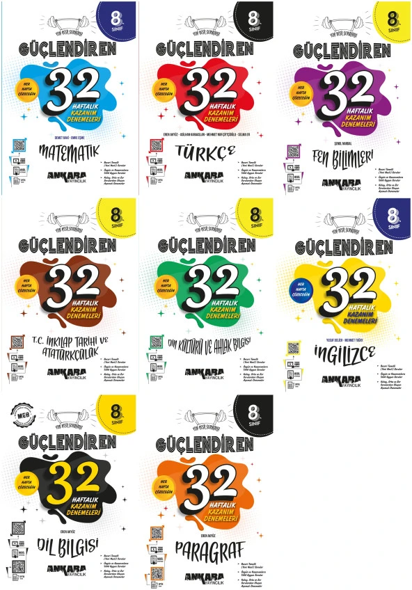 Ankara 2025 8. Sınıf Güçlendiren Tüm Dersler + Dil Bilgisi + Paragraf 32 Haftalık Deneme Seti Tam Set 8 Kitap ürün görseli