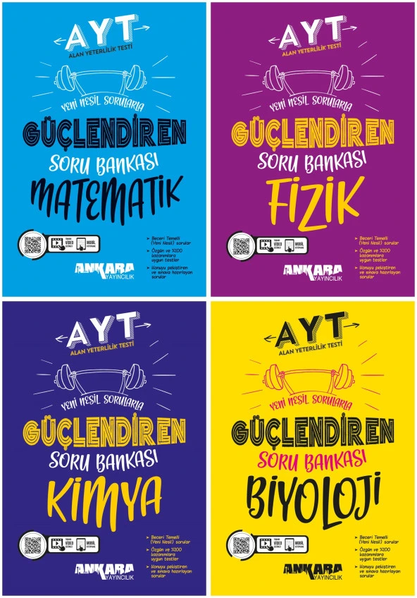 Ankara 2025 Ayt Matematik + Fizik + Kimya + Biyoloji Güçlendiren Soru Bankası Seti 4 Kitap