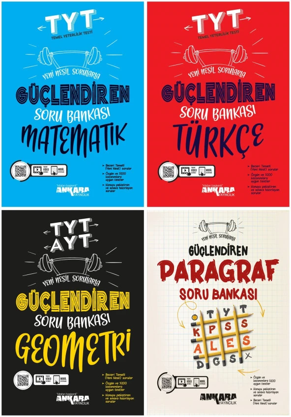 Ankara 2025 Tyt Matematik + Türkçe + Paragraf + Geometri Güçlendiren Soru Bankası Seti 4 Kitap