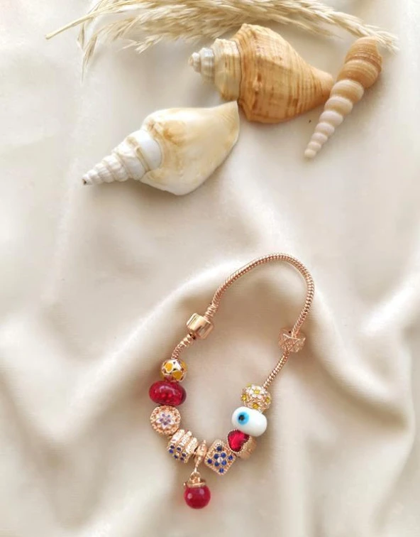 Bileklik Charm Nazar Boncuğu Kalp Yılan Zincir Bileklik - Resim 4