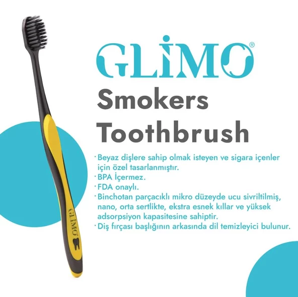 Glimo Smokers Beyazlatıcı Diş Fırçası Medium Beyaz - Resim 2