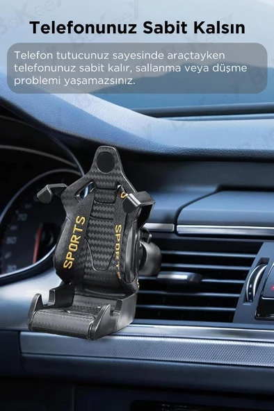 Yarış Koltuğu Araç İçi Telefon Tutucu 360 Ayarlanabilir Tüm Telefonlarla Uyumlu Araba Telefon Tutucu - 12