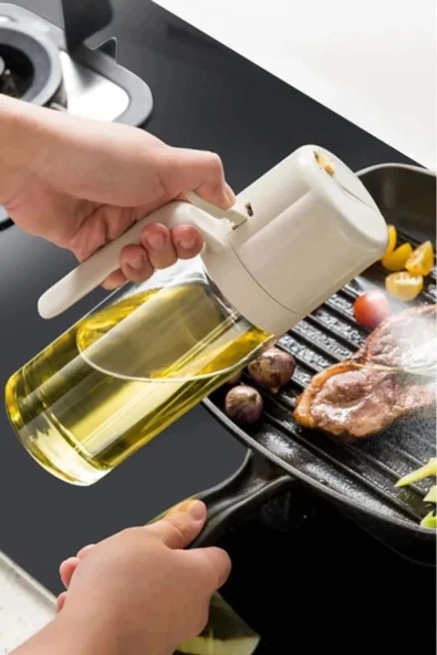 2'li Çift Fonksiyonlu Cam Yağdanlık 550ml Zeytinyağı Sıvıyağ Şişesi Airfryer Sprey Yağlık Sirkelik - 2