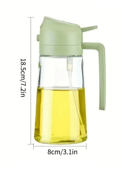 2'li Çift Fonksiyonlu Cam Yağdanlık 550ml Zeytinyağı Sıvıyağ Şişesi Airfryer Sprey Yağlık Sirkelik - 5