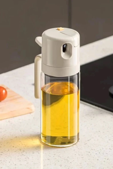 2'li Çift Fonksiyonlu Cam Yağdanlık 550ml Zeytinyağı Sıvıyağ Şişesi Airfryer Sprey Yağlık Sirkelik - 4
