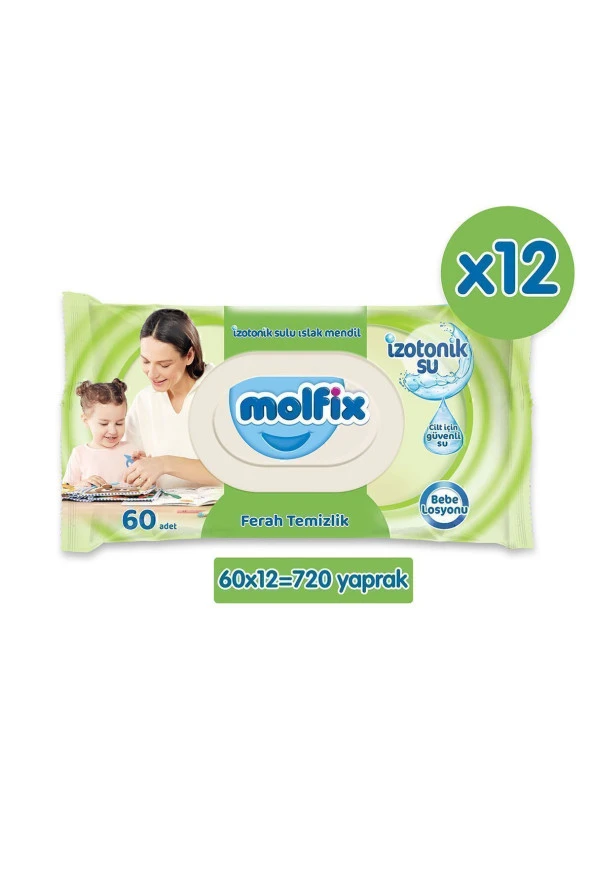 Molfix İzotonik Sulu Mendil Ferah 60 Li X 12 Adet (720 YAPRAK)