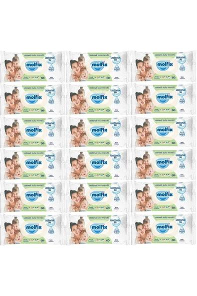Molfix Islak Havlu Mendil İzotonik Ferah Temizlik 18 Li set 60 Yaprak Plastik Kapaklı