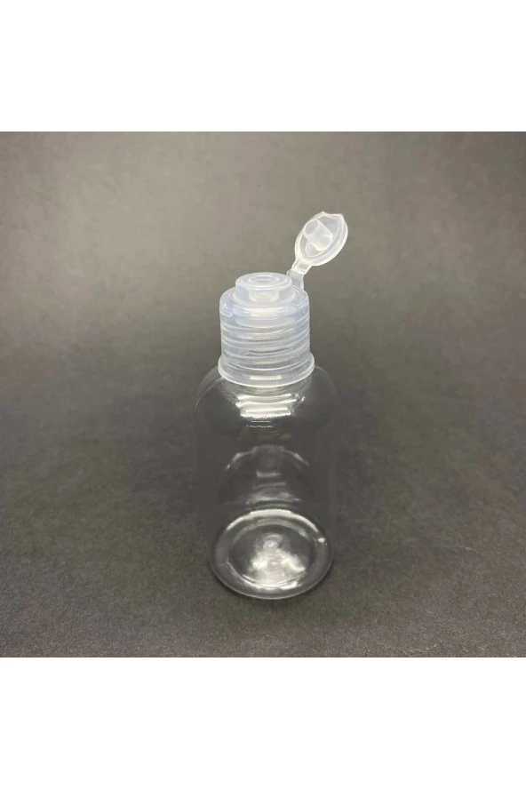 100 Adet 50 Cc Tombul Model Plastik Şişe - Yeni Şeffaf Fliptop Kapaklı - Açılır Kapanır Kapaklı - Resim 2