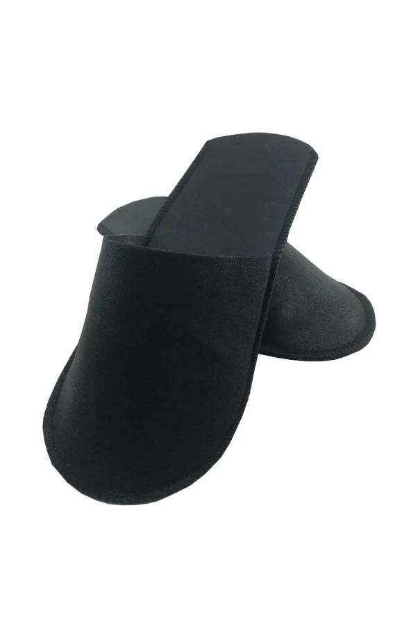 10 Çift Overloklu Siyah Tela Otel Terliği Tek Kullanımlık Kullan At ürün görseli 1