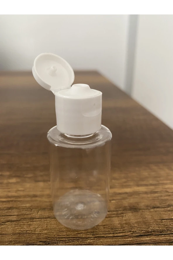 100 Adet 30 Ml Şeffaf Plastik Şişe + Flip Top Kapak Dezenfektan Şişesi, Açmalı Kapak