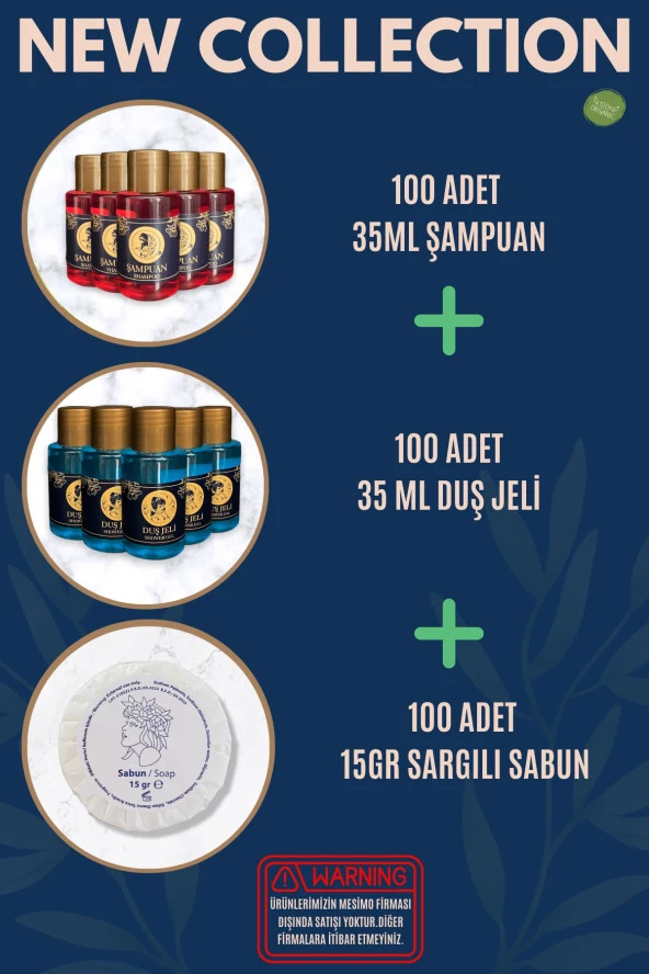 Otel Şampuanı + Duş Jeli + Sabunu 100'lü Set Etiketli