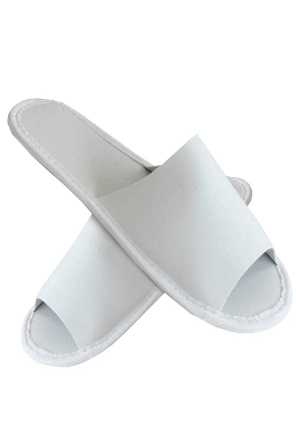 50 Çift Spa Terliği Önü Açık Kaymaz Tabanlı Biyesiz Beyaz Otel Terliği Tek Kullanımlık Kullan At ürün görseli