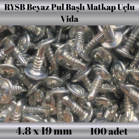 Rysb 4,8x19 mm 100 Adet Beyaz Pul Başlı Matkap Uçlu Vida Otomatik Vida - 2