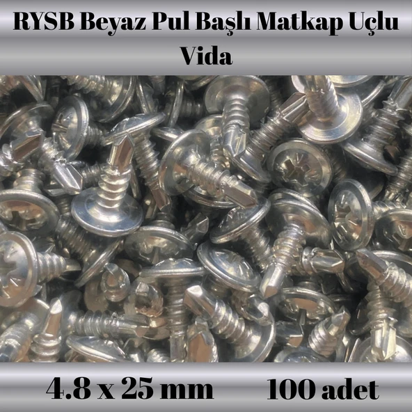 Rysb 4,8x25 mm 100 Adet Beyaz Pul Başlı Matkap Uçlu Vida Otomatik Vida - Resim 2