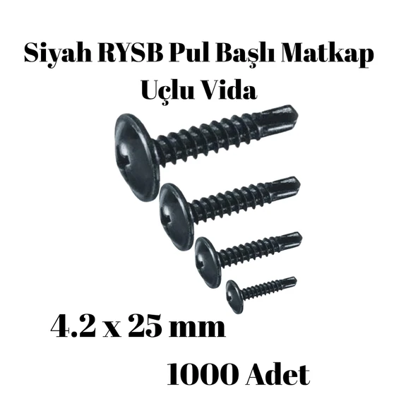 Rysb 4,2x25 mm 1000 Adet Siyah Pul Başlı Matkap Uçlu Vida Otomatik Vida - Resim 2