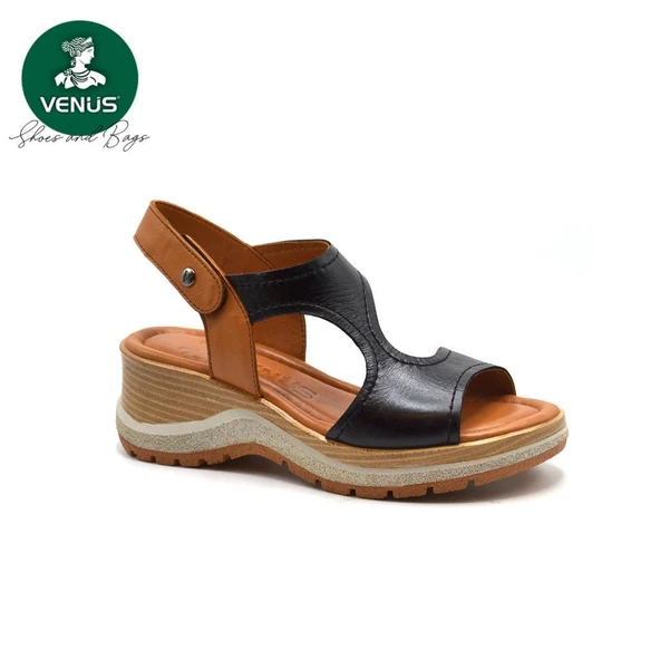 VENÜS 2409901Y DOLGU TOPUK CIRTLI DERİ KADIN SANDALET - 2