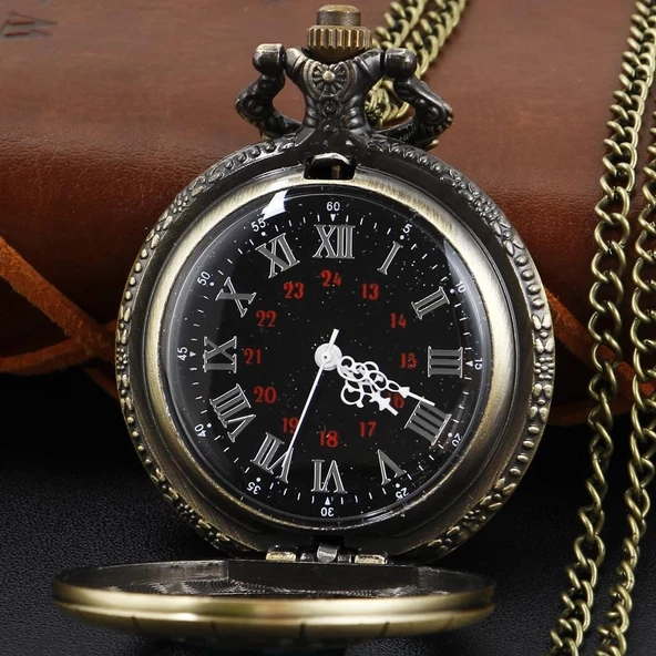 Zümrüt Yeşili Bronz Renkli Antik Güneş Ve Kutup Yıldızı Figürlü Saat Kadın Kolye SL8094 - 2