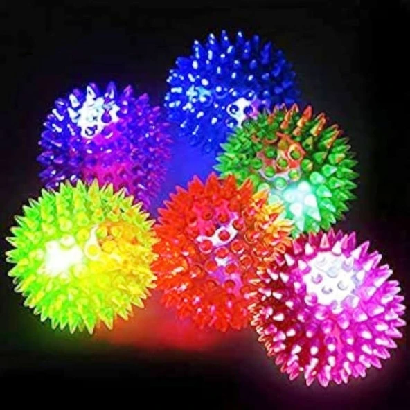 4 PCS FLASHING SPIKY LİGHT BALL 4 ADET SESLİ LED IŞIKLI KİRPİ YOYO TOP STRES OYUNCAĞI PİLLİ IŞIK - Resim 6