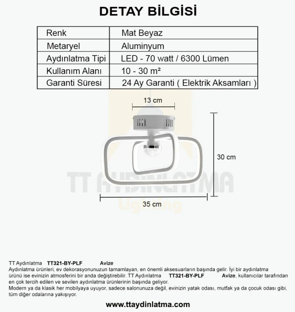 TT Aydınlatma TT321-BY-PLF  Nazar Modeli Mat Beyaz Plofonyer 3 Renk Modüllü Ledli Avize - Resim 4