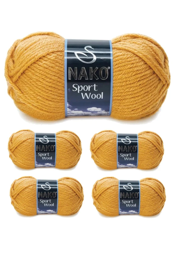 5 Adet Sport Wool Atkı Bere Ceket Yelek Örgü İpi Yünü No: 10129 Hardal