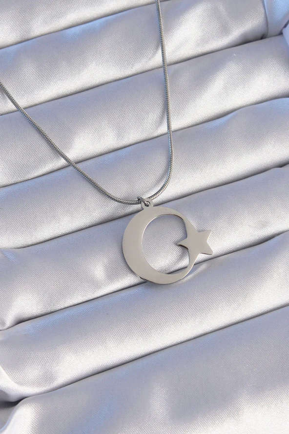 316L Çelik Gümüş Renk Ay Yıldız Model Unisex Kolye - EBJ240714W25390 ürün görseli