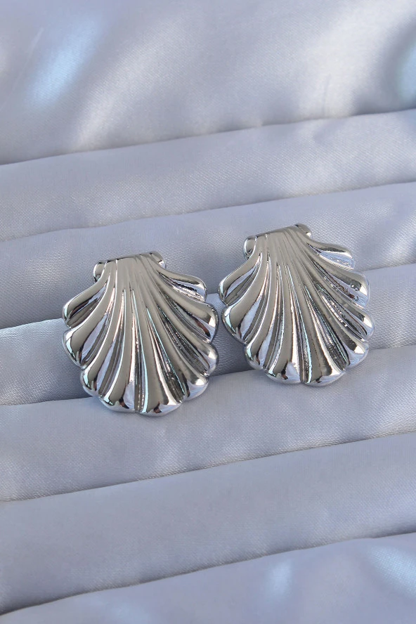 316L Çelik Gümüş Renk İstiridye Model Küpe - EBJ240714W25406 ürün görseli