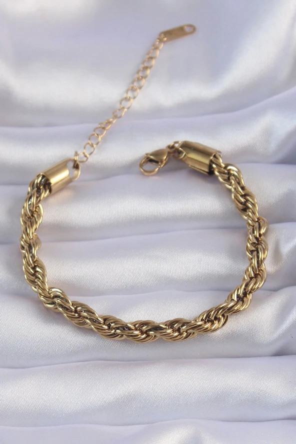 316L Çelik Gold Renk Kalın Burgu Zincir Bileklik - EBJ240714W25456 ürün görseli