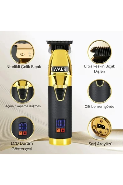 Profesyonel Dijital Ekranlı Cilde Zararsız Saç Sakal Tıraş Makinesi Şarj Göstergeli - 4