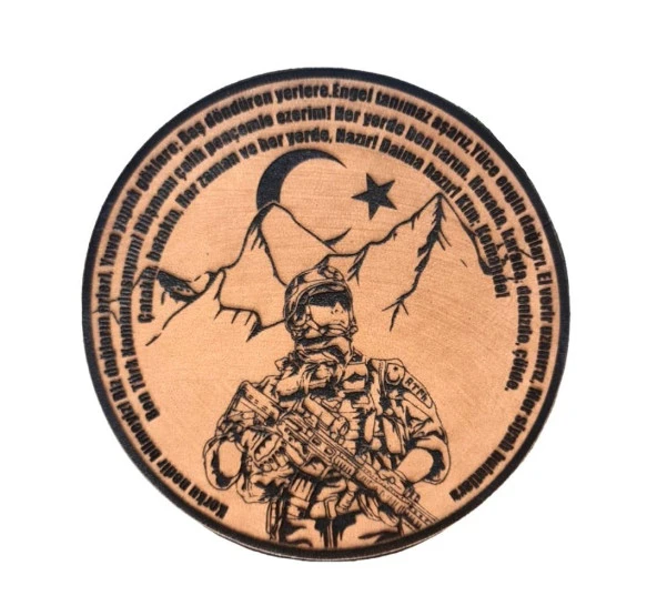 Komando Andı Korku Nedir Bilmeyiz  -Yuvarlak  Deri Peç - Arma - Leather Patch ürün görseli