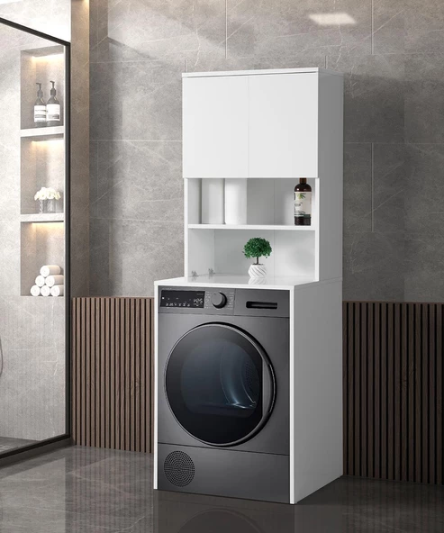 Kapaklı Raflı Çamaşır Makinesi Dolabı 65x58x183cm