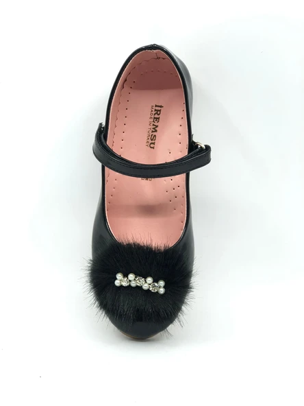 İremsu Tüylü Taşlı Cırtlı Kız Çocuk Babet Ayakkabı - Resim 4