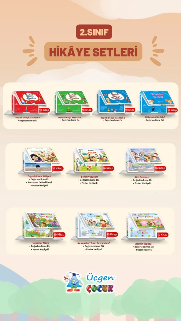 Üçgen Çocuk 2. Sınıf 10 Farklı Hikaye Seti Toplam 100 Kitap + Değerlendirme Eki 2024