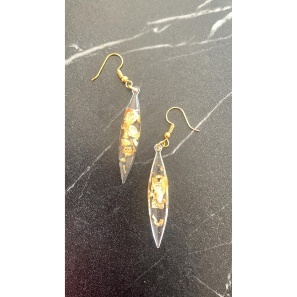 Şeffaf Renkli Gold Varak Süslemeli Gold Aksesuar Parlak Büyük Simetrik Şekil Sallantılı Epoksi Küpe ürün görseli